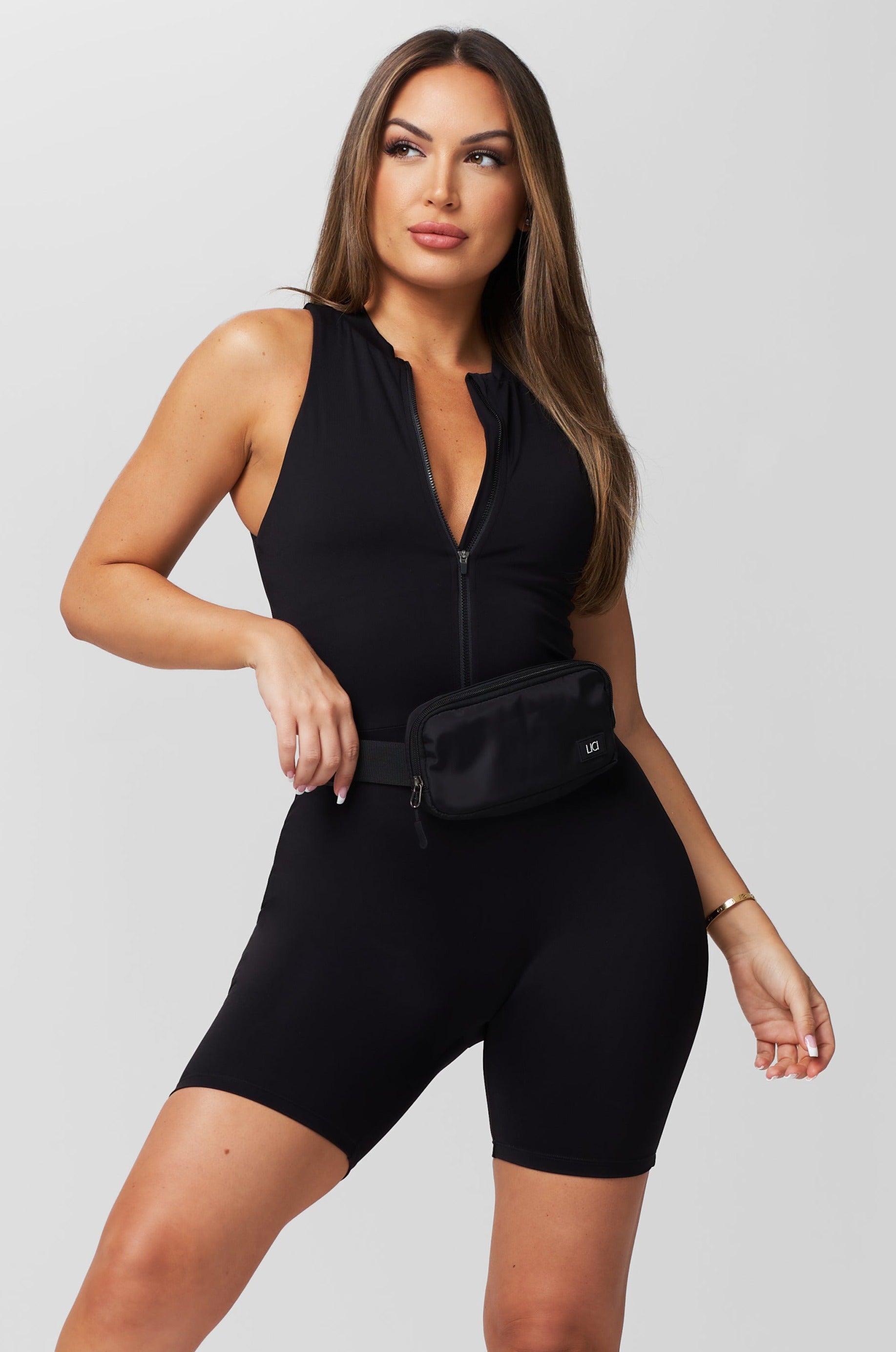 Black Zipper Biker Jumpsuit