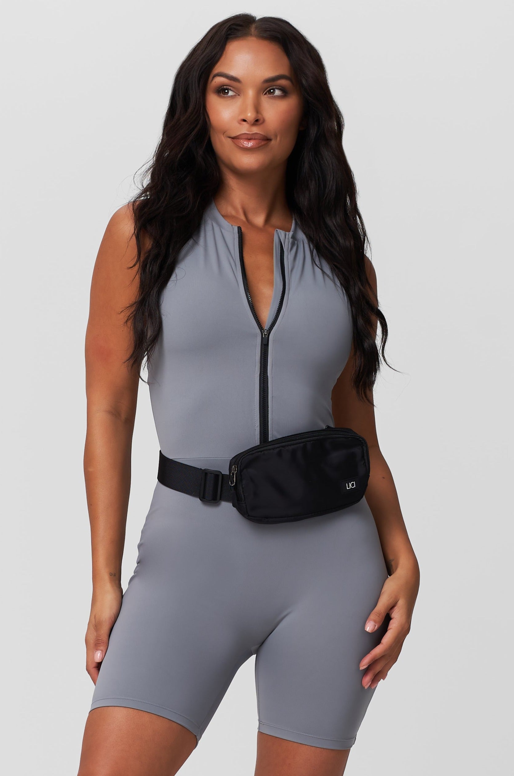 Grey Zipper Biker Jumpsuit