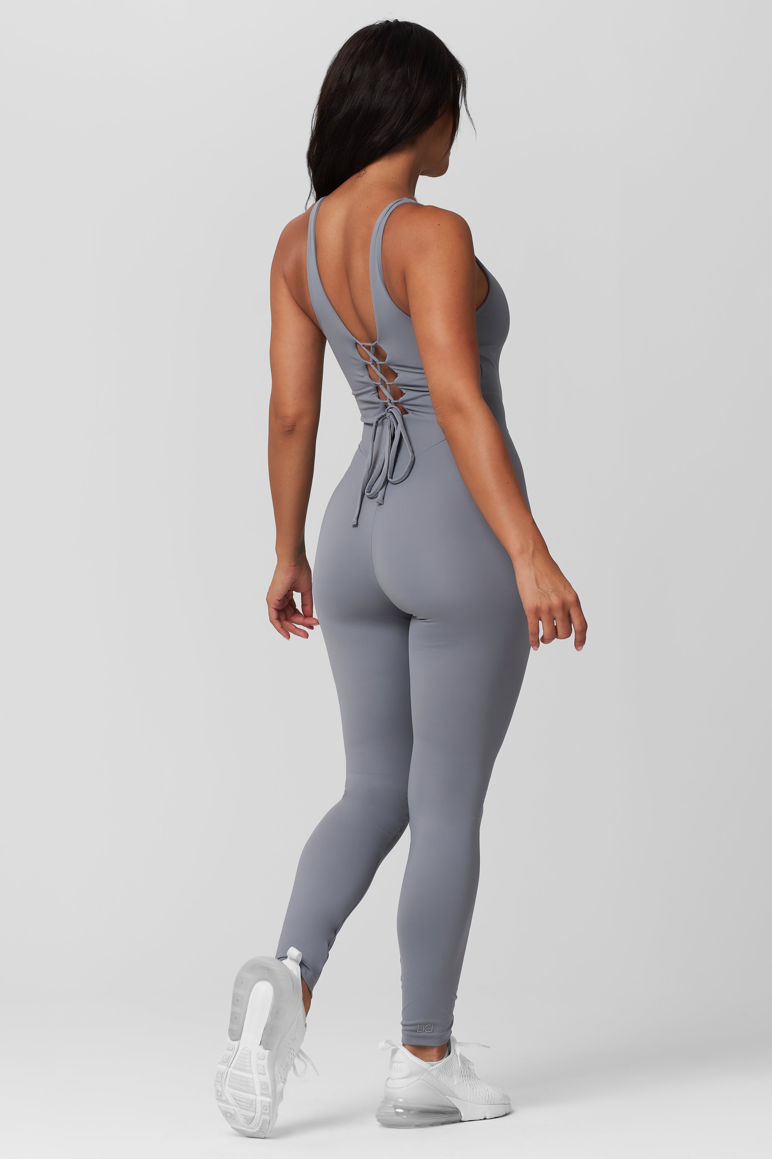 Grey Lace Up Legging Jumpsuit