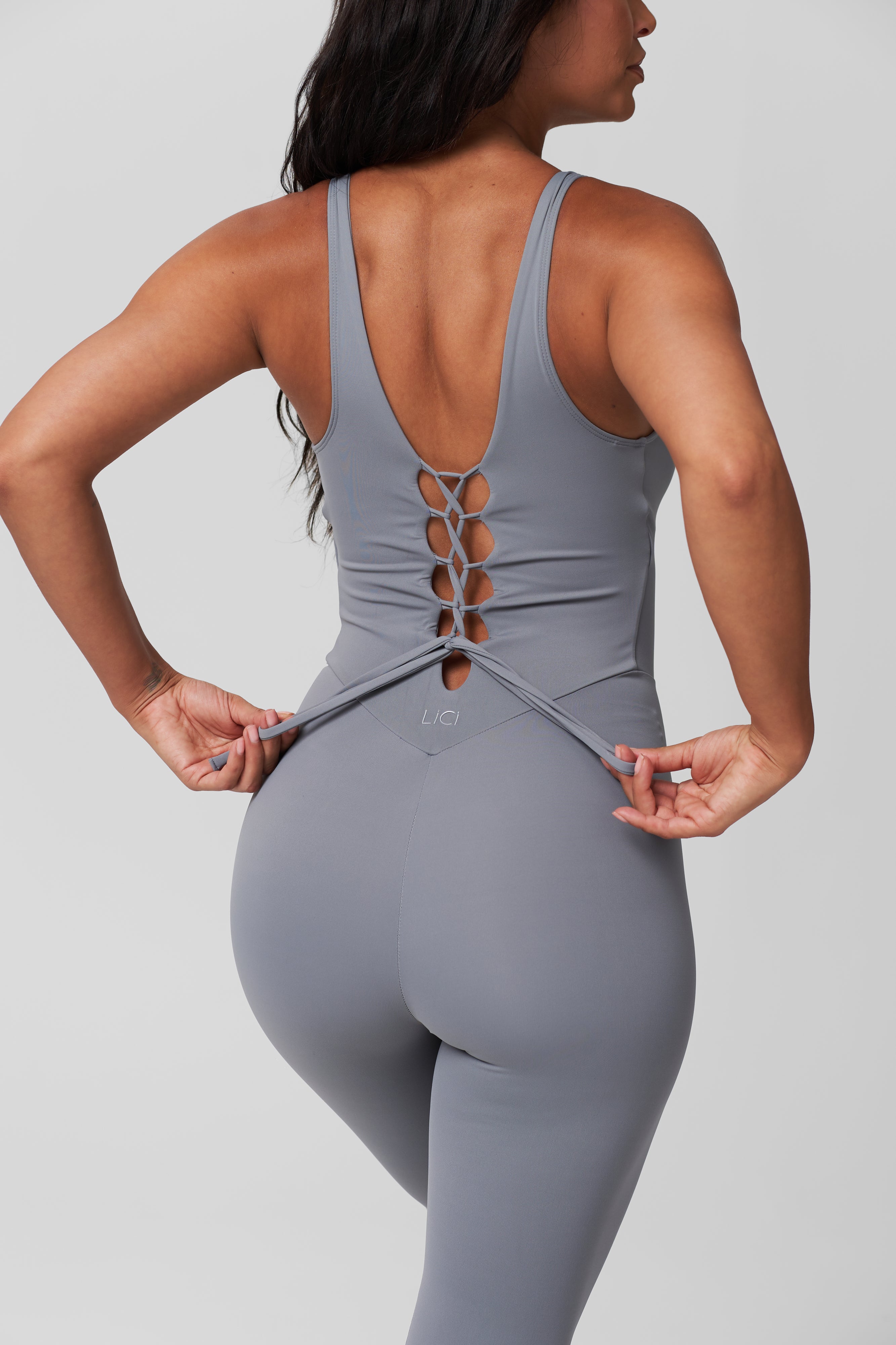 Grey Lace Up Legging Jumpsuit