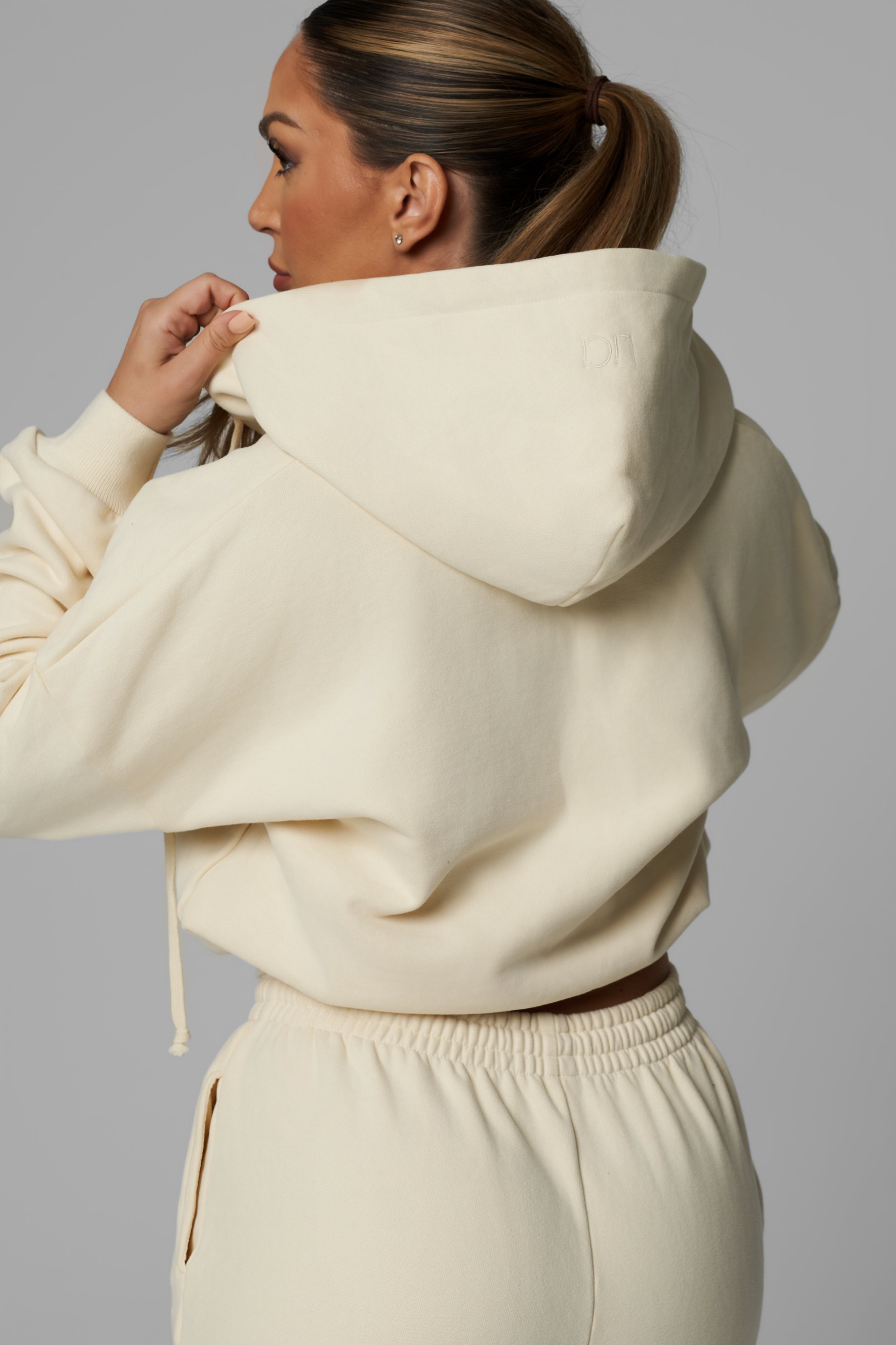 Cream Heavy Cotton Cropped Full Zip Jacket