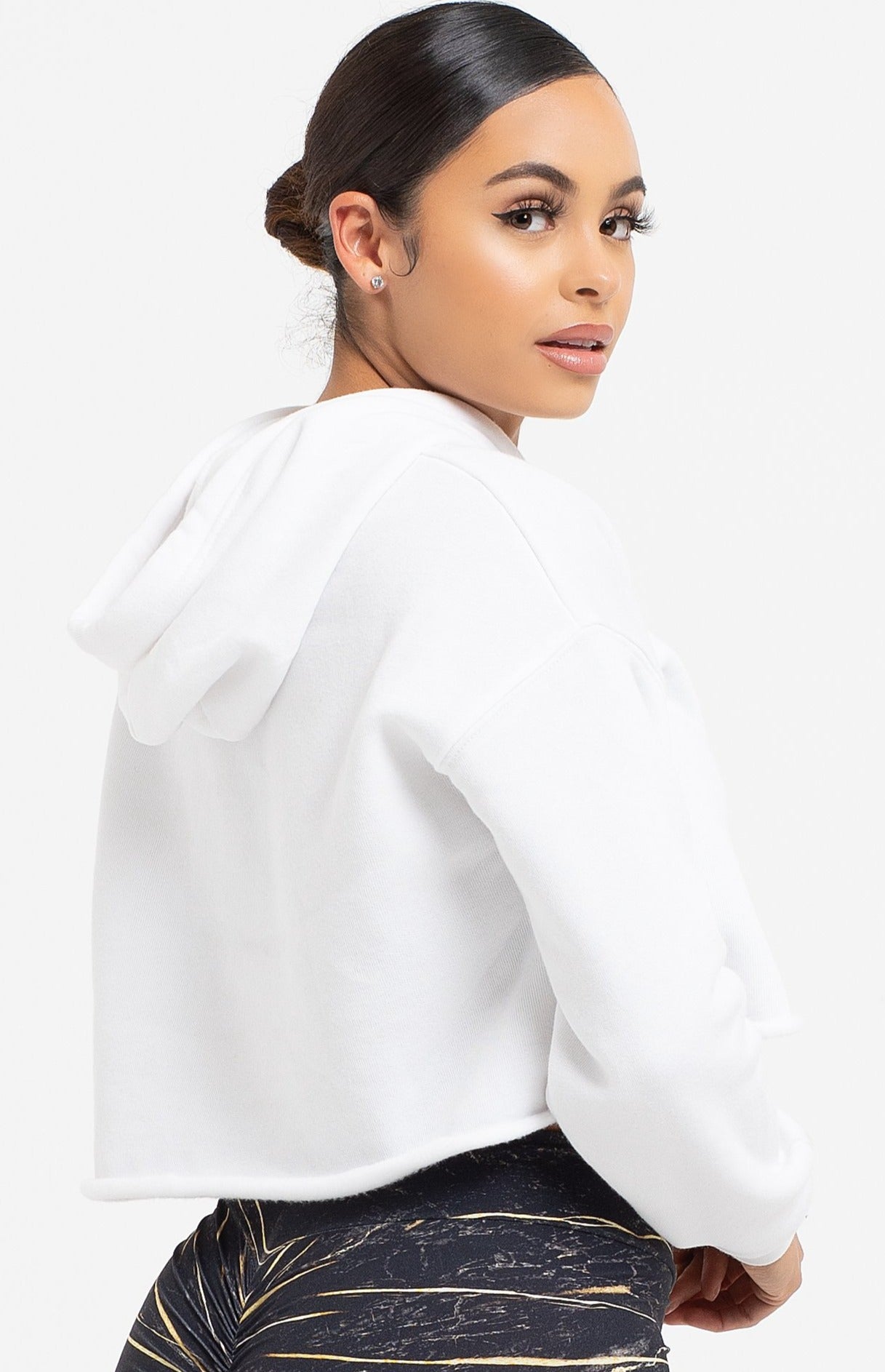 White LiCi Cropped Fleece Hoodie