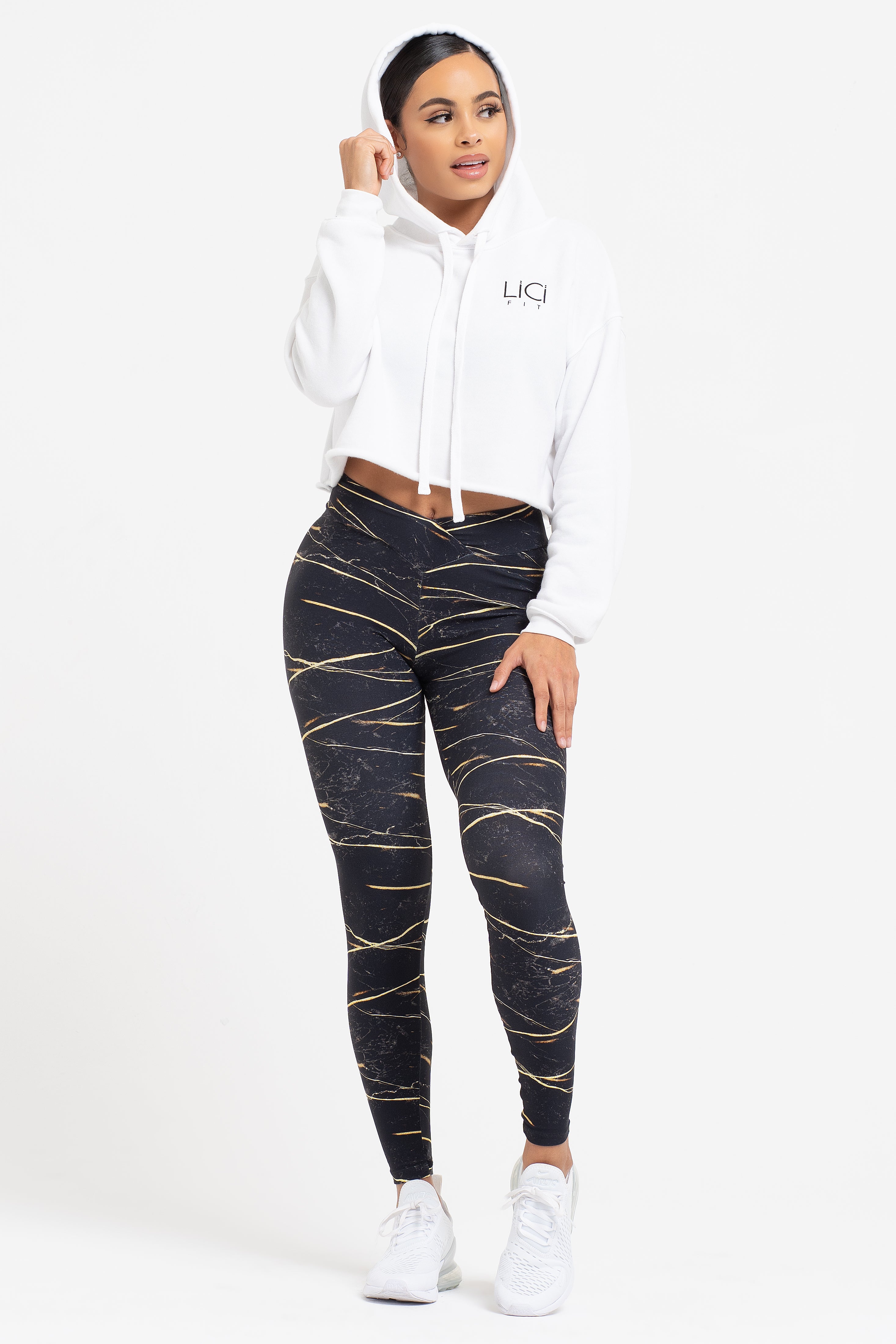 White LiCi Cropped Fleece Hoodie