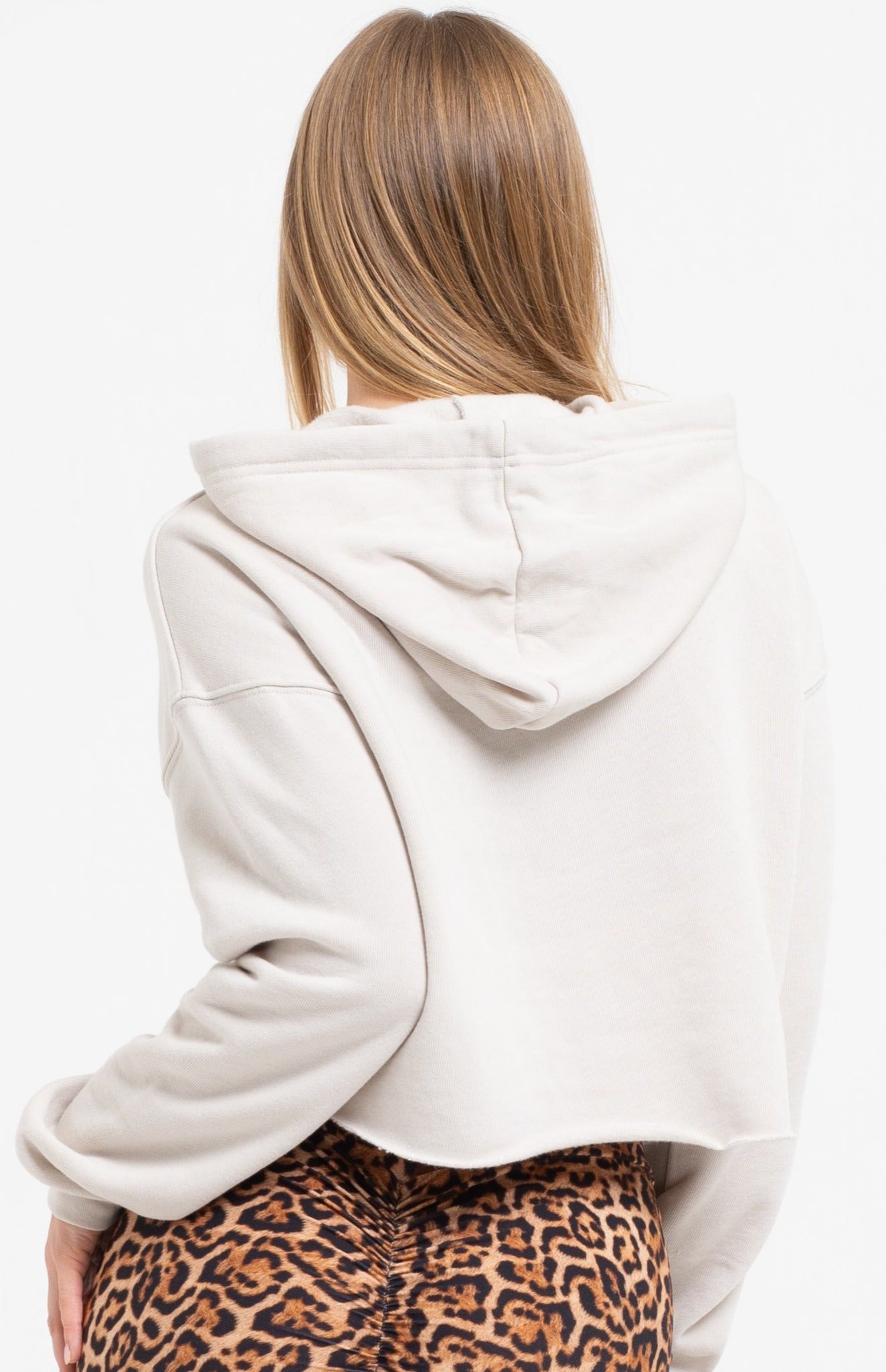 Tan LiCi Cropped Fleece Hoodie