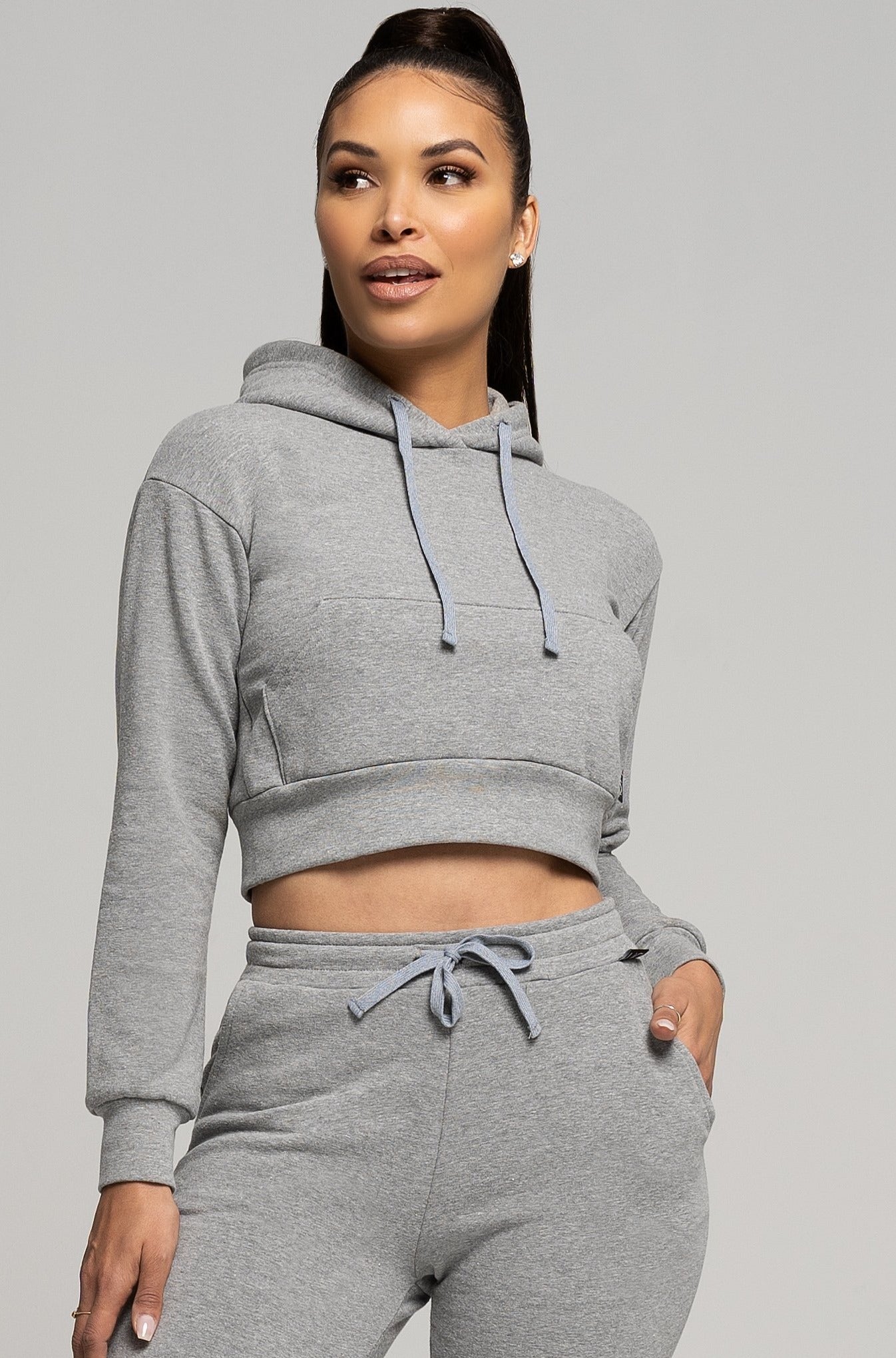 Grey Fitted Crop Hoodie