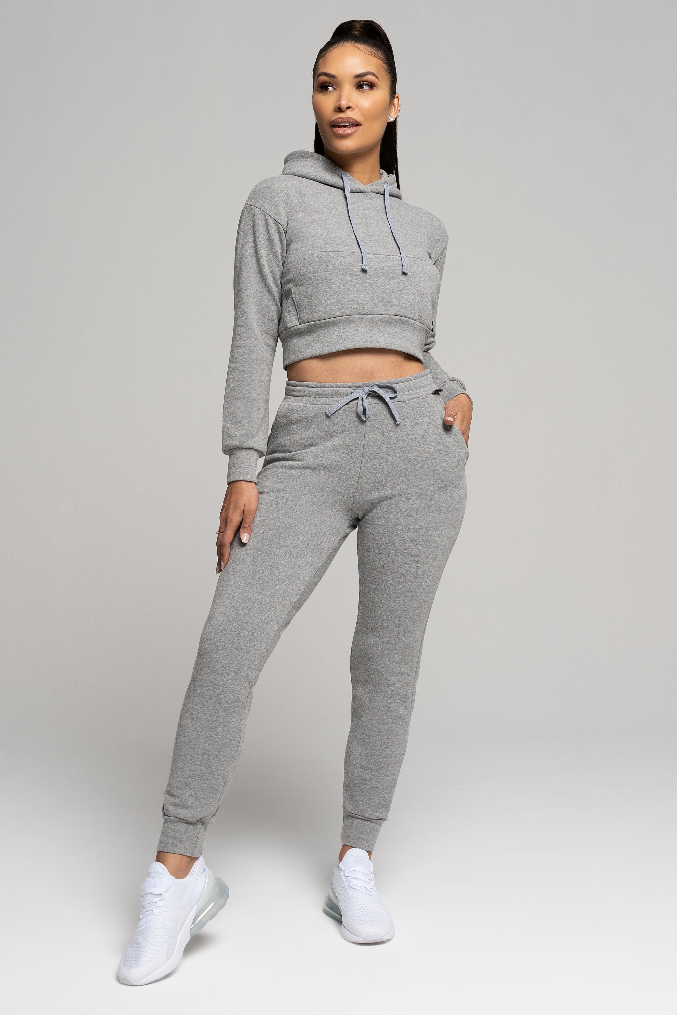 Grey Fitted Crop Hoodie