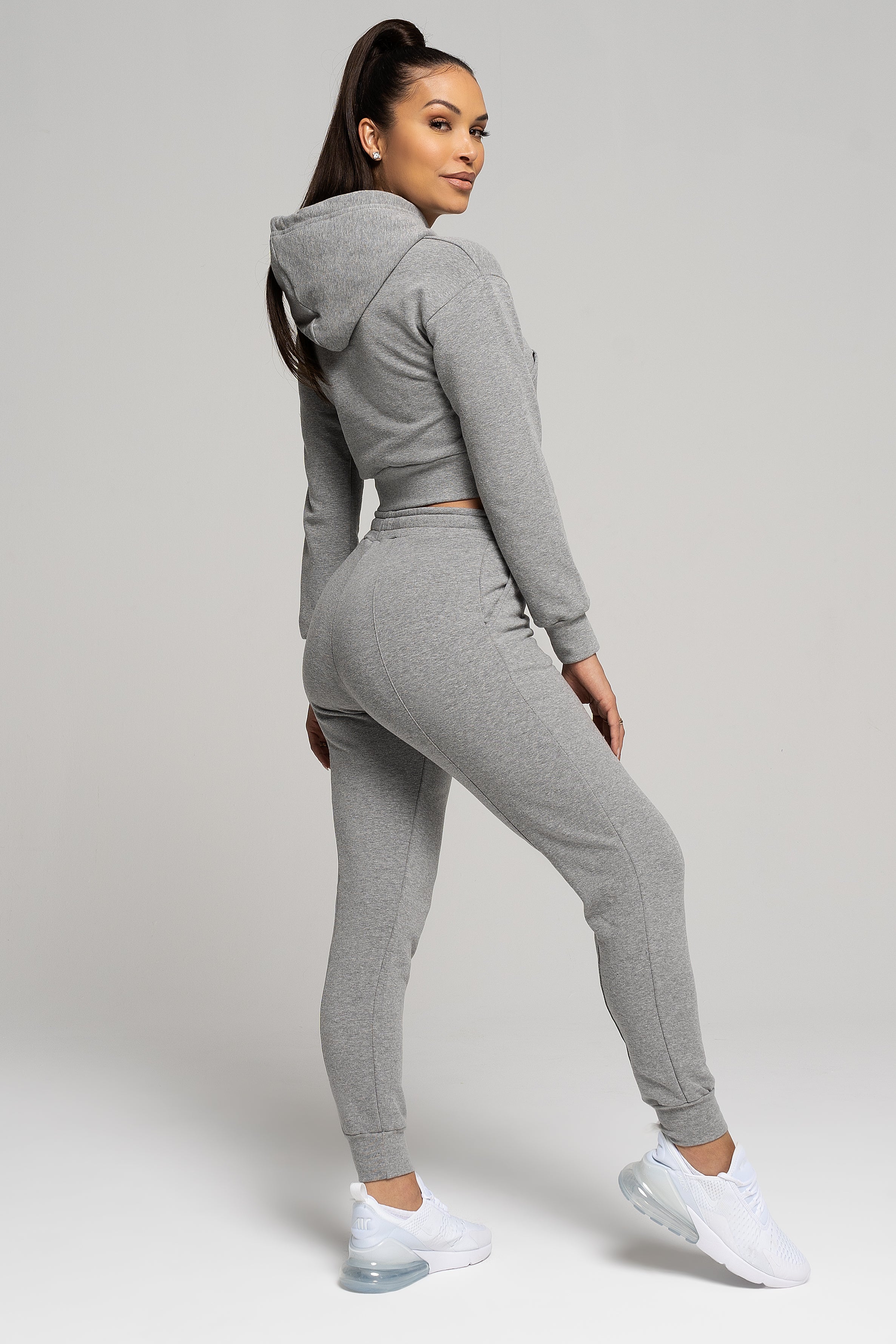 Grey Fitted Crop Hoodie
