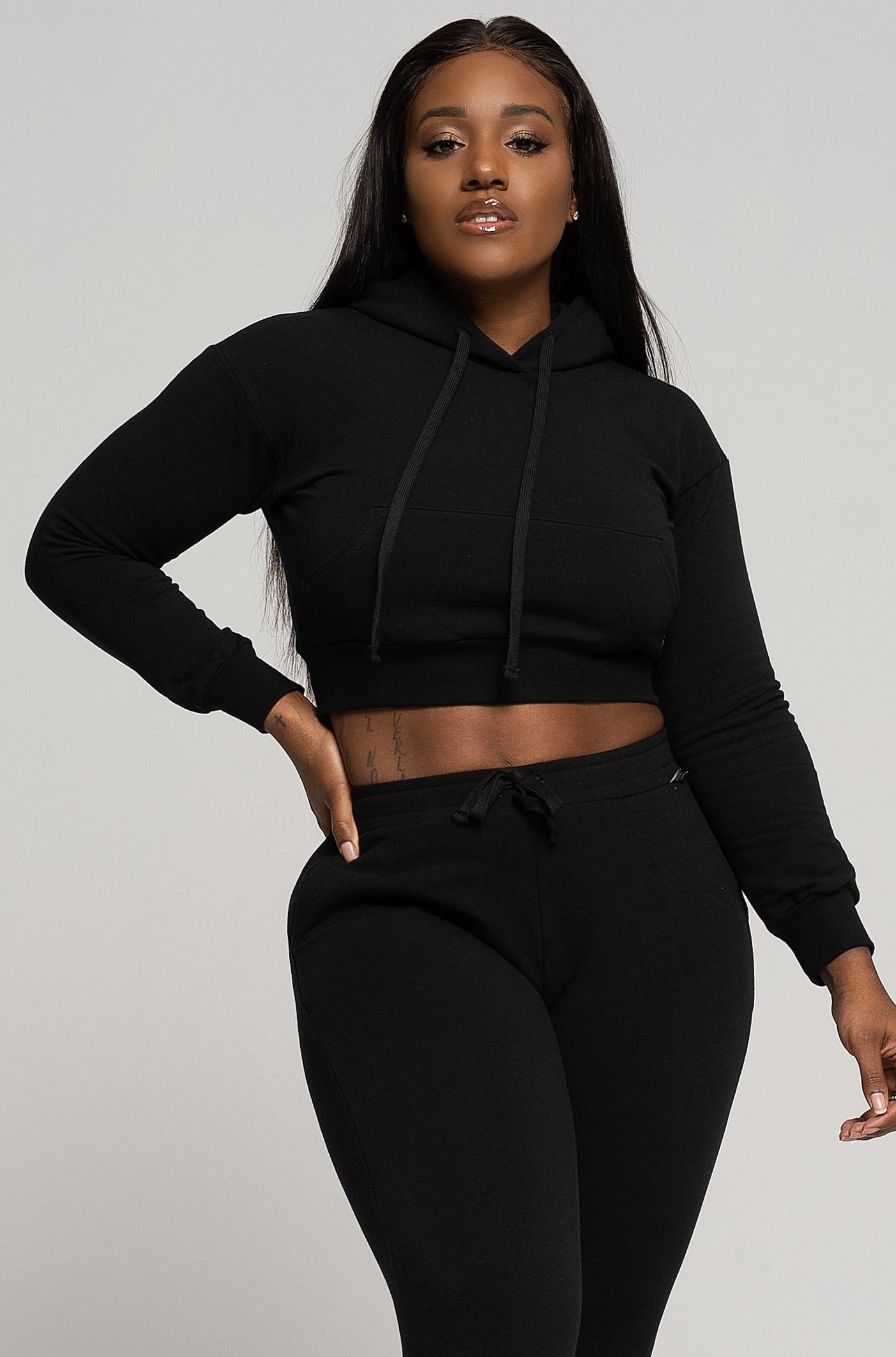 LiCi Fit Black Fitted Crop Hoodie