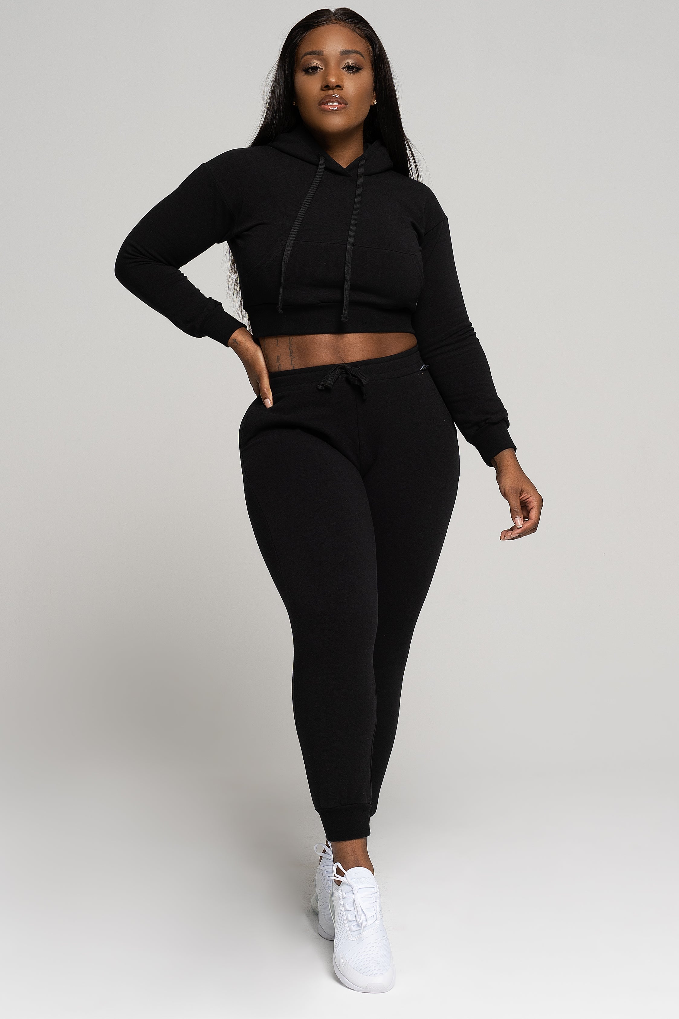LiCi Fit Black Fitted Crop Hoodie & Black Fitted Sweat Pants