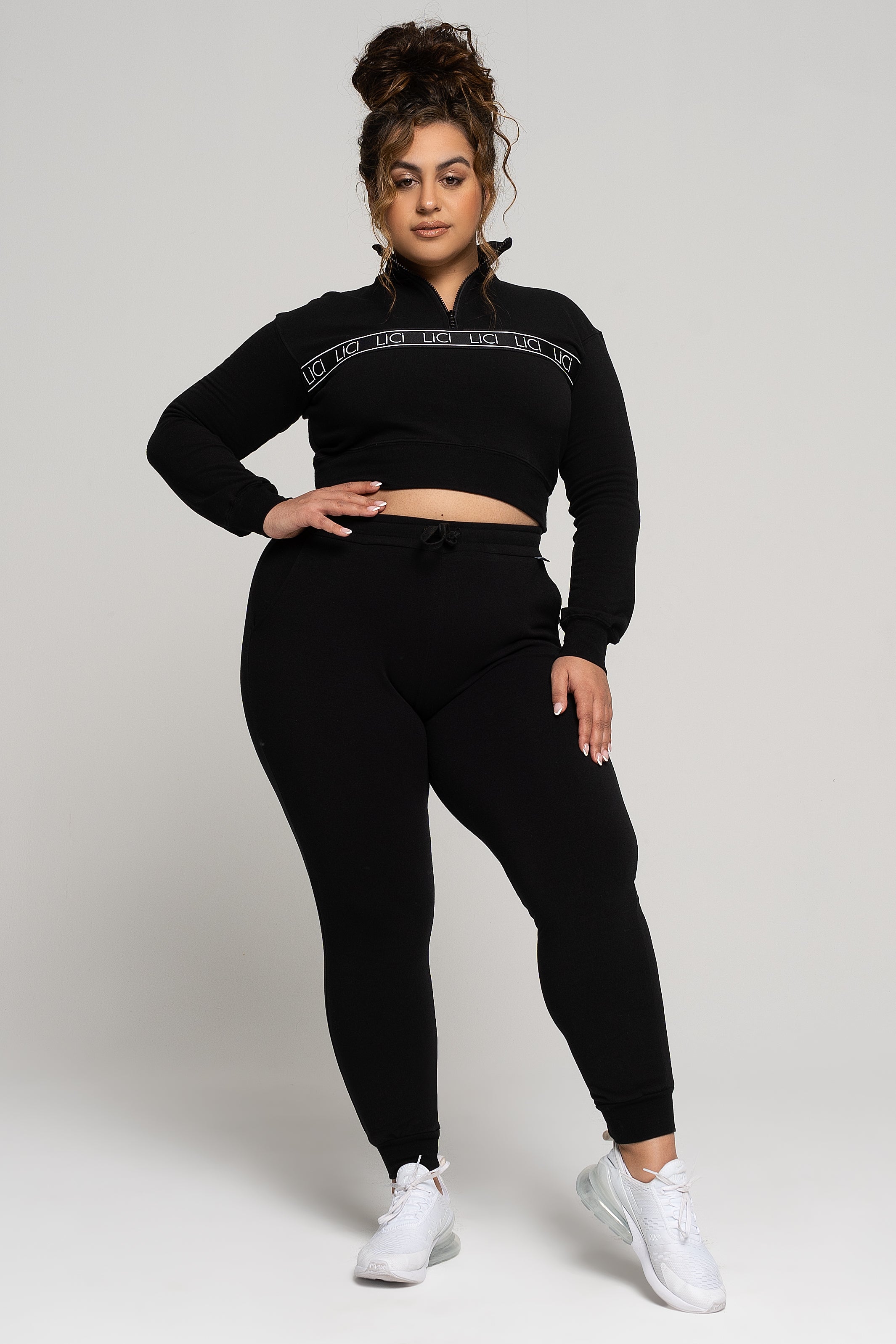 LiCi Fit Black Fitted Sweatpants & Black Fleece Quarter-Zip Sweatshirt