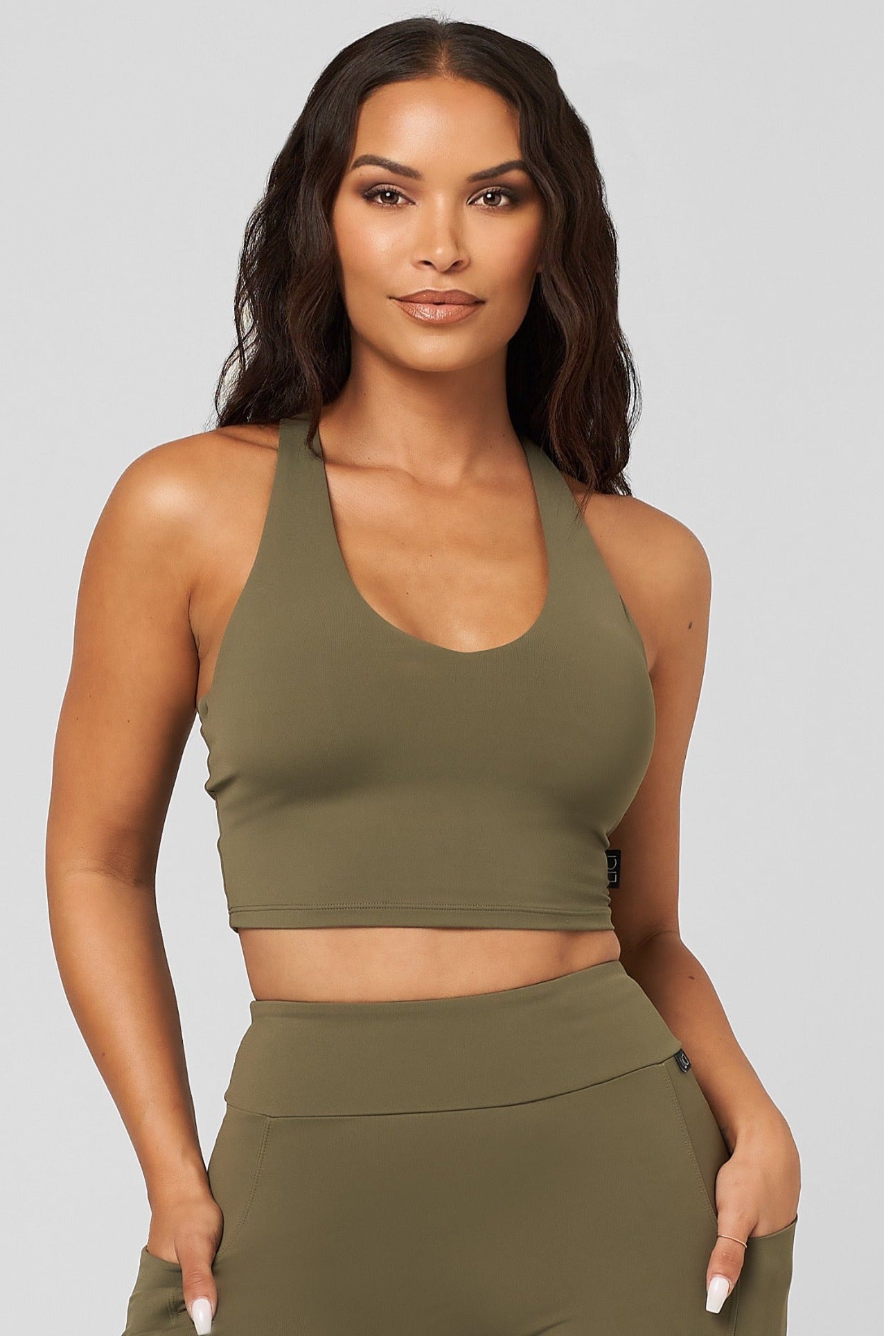 Sage Built-In V-Tank Crop Top