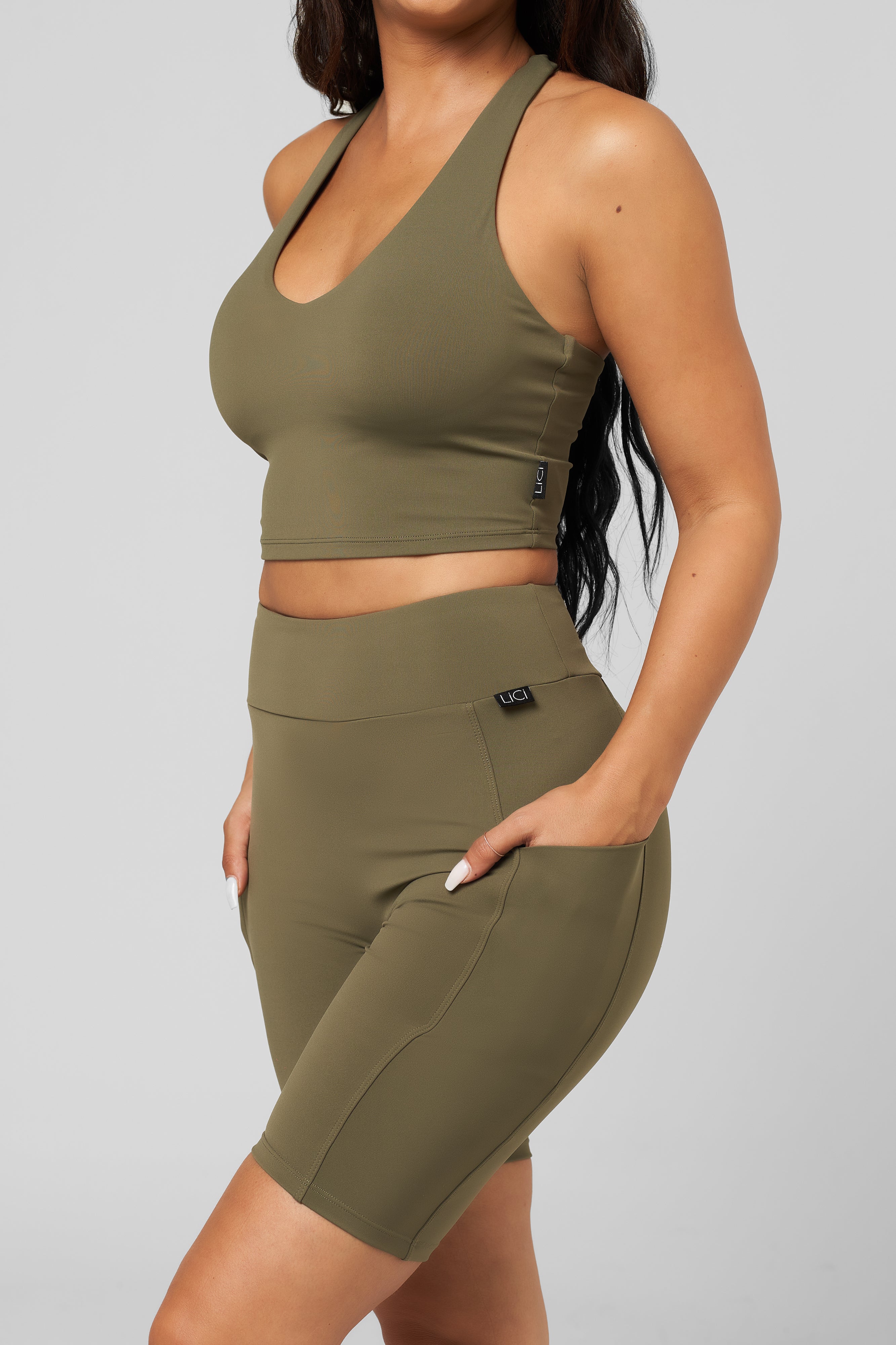 Sage Built-In V-Tank Crop Top