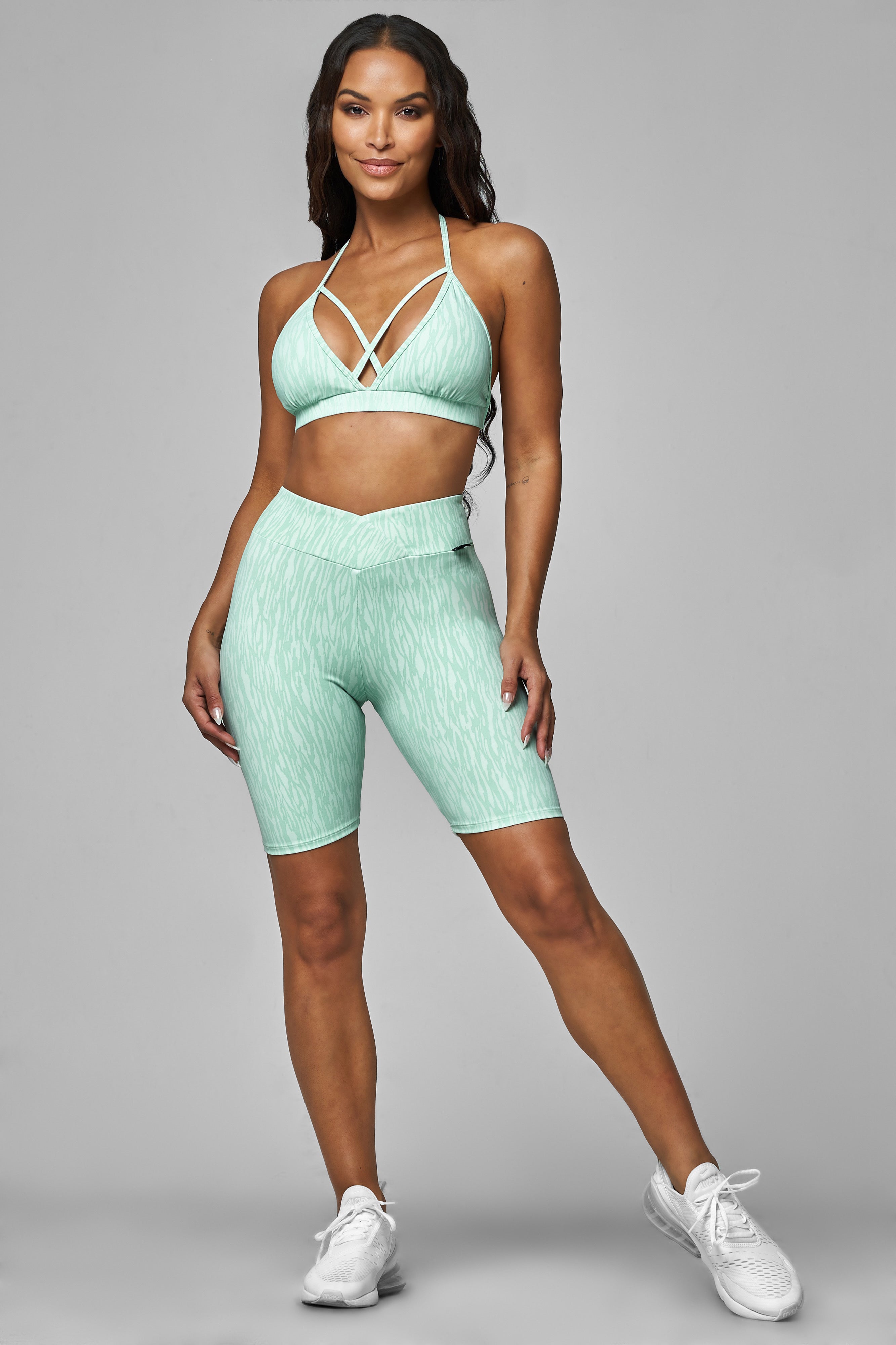 Mint Zebra V-Cut Scrunch Biker Short