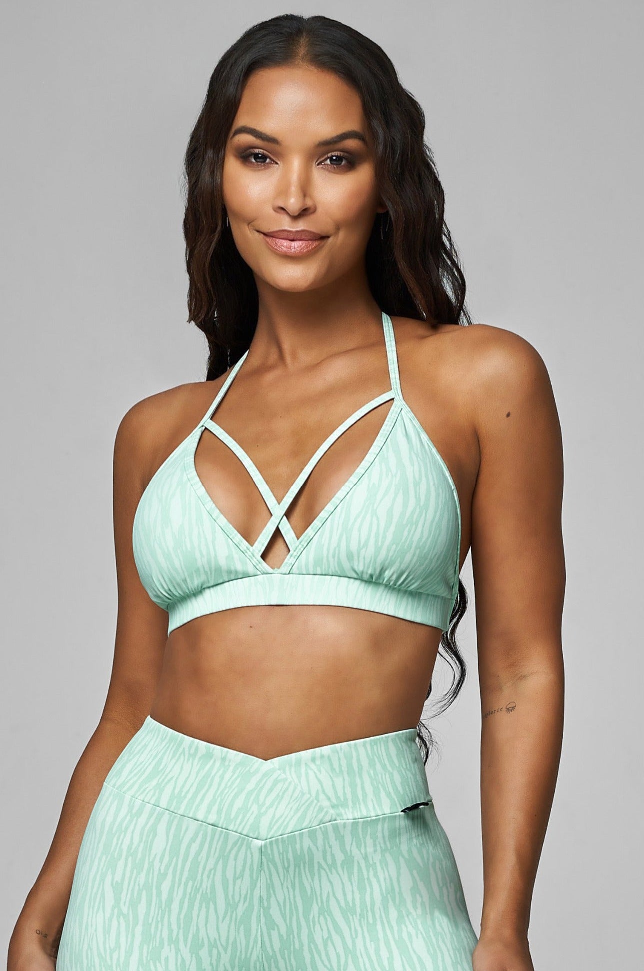 Mint Zebra Strappy Bra