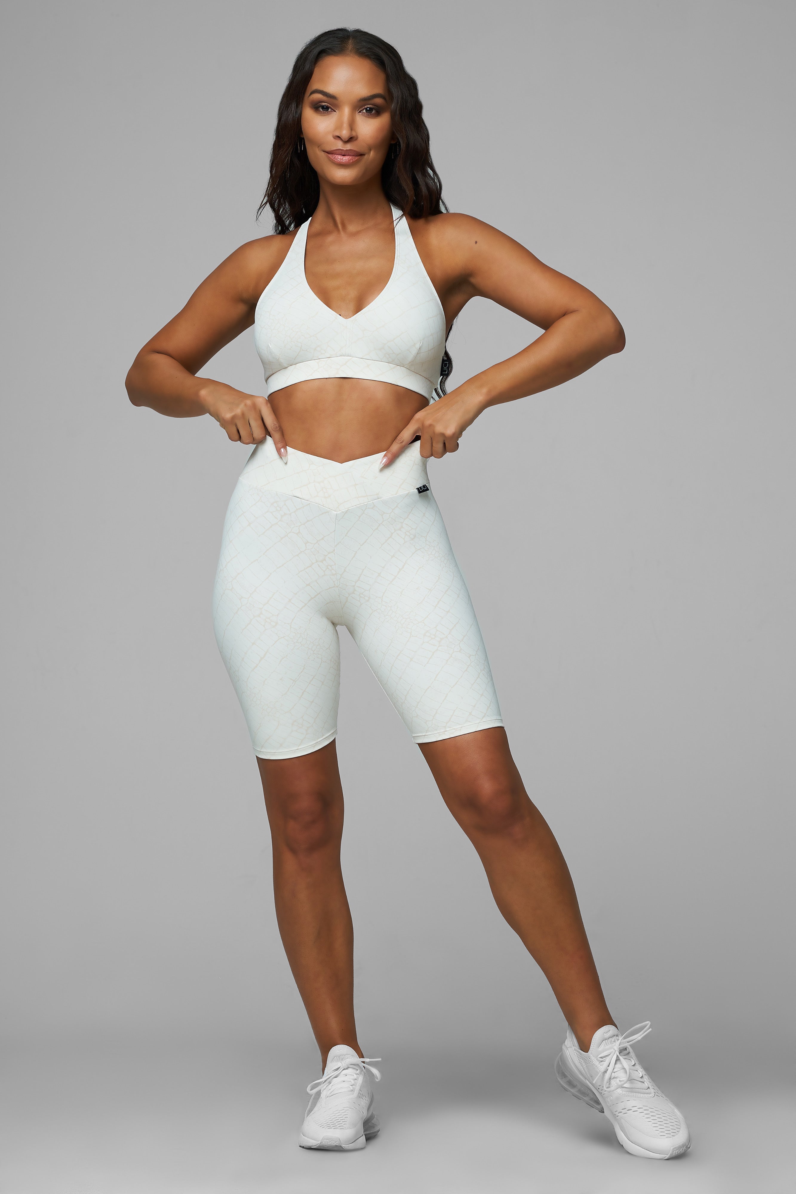 Cream Croc V-Cut Scrunch Biker Short