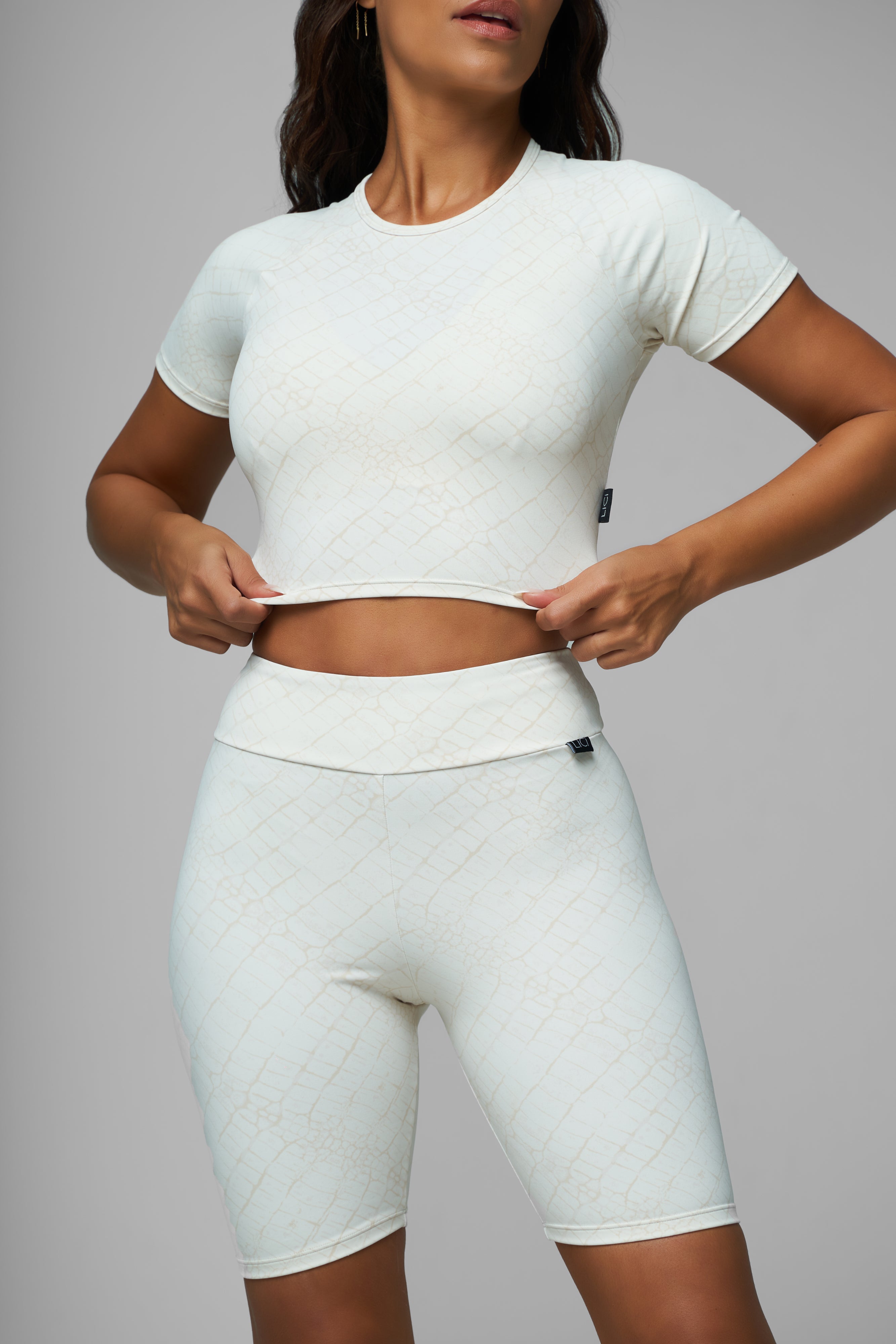 Cream Croc High Waist Scrunch Biker Short