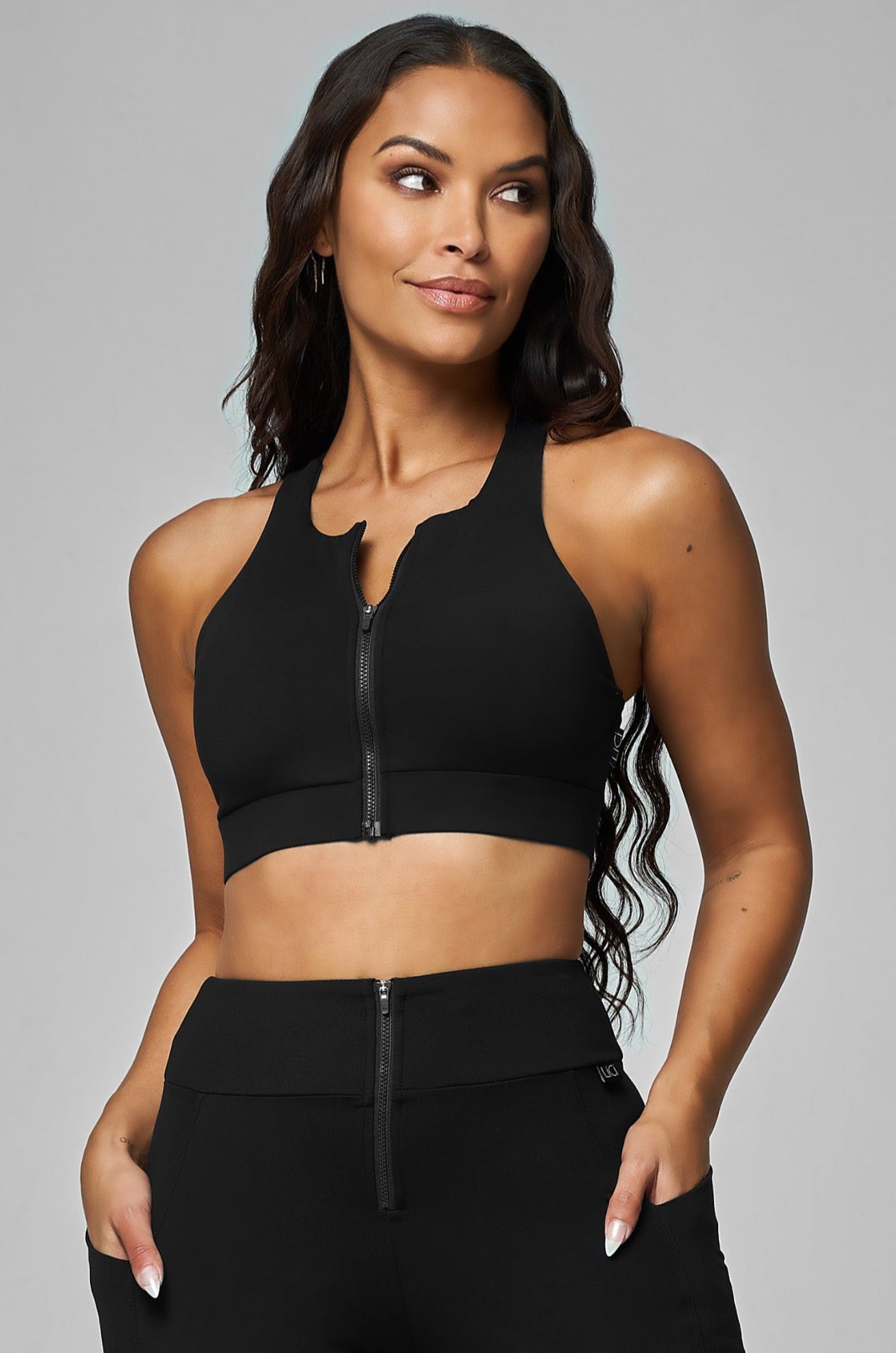 Black Racer Zip Up Bra