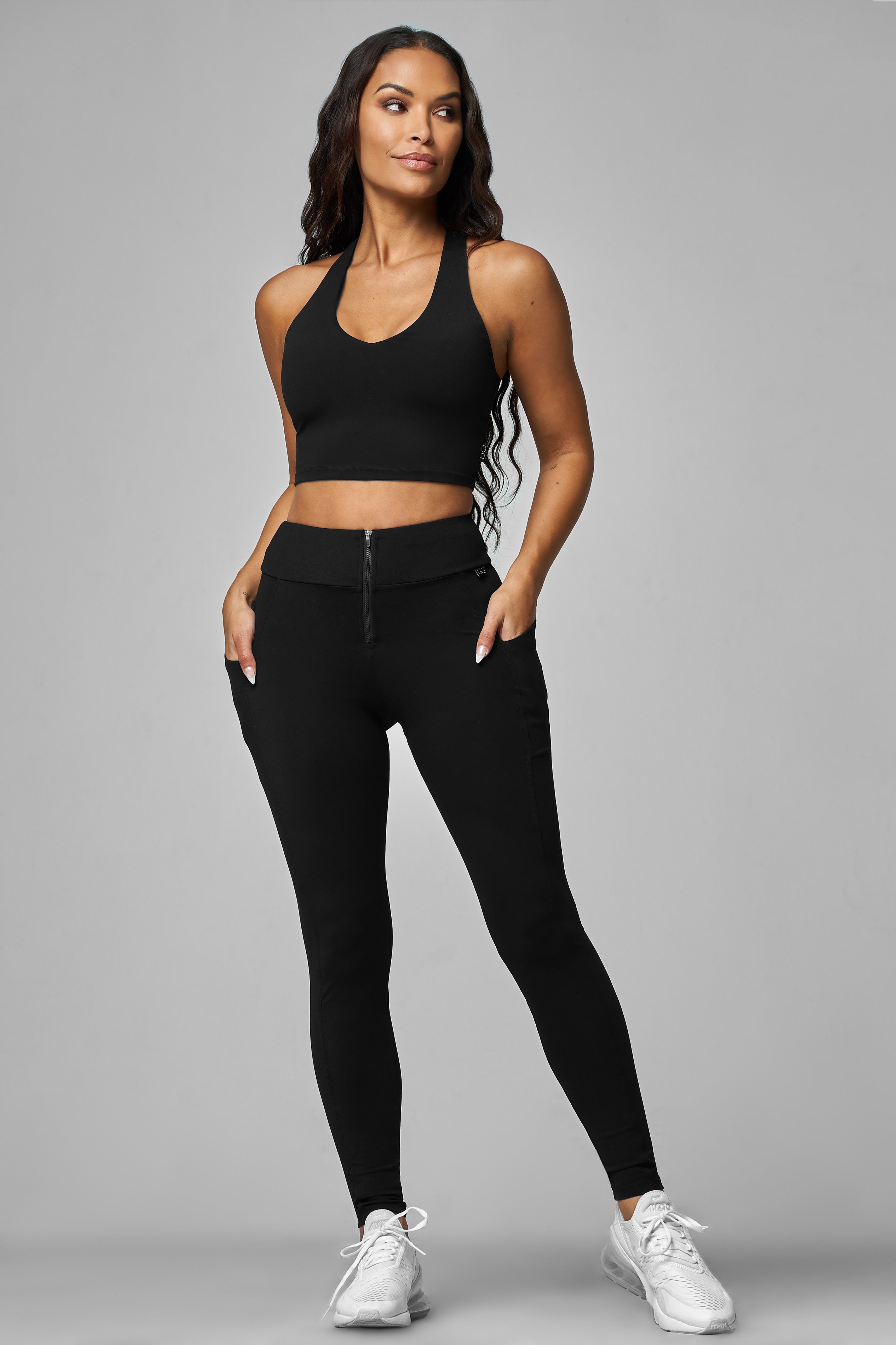 Black Built-In V-Tank Crop Top