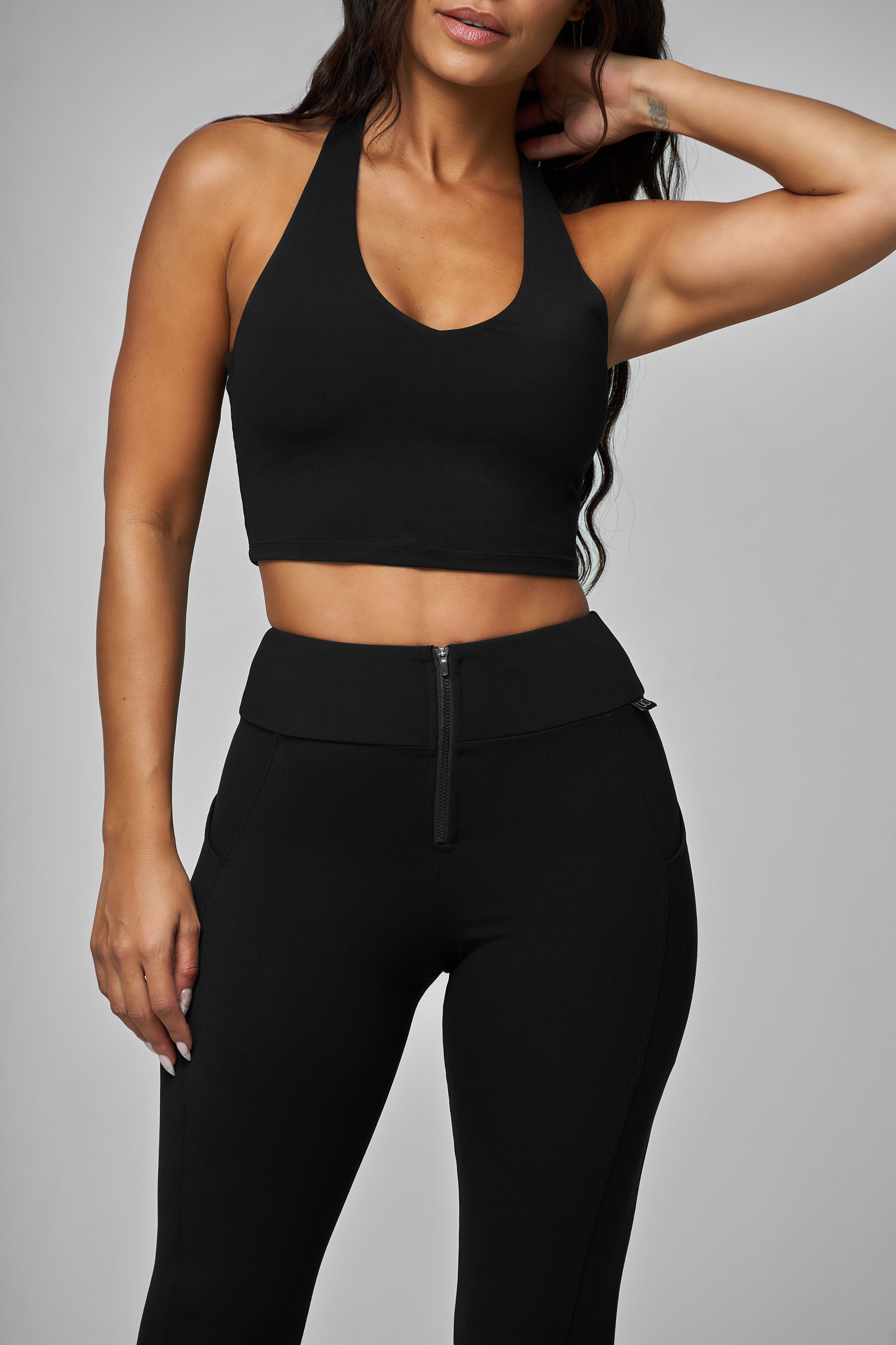 Black Built-In V-Tank Crop Top