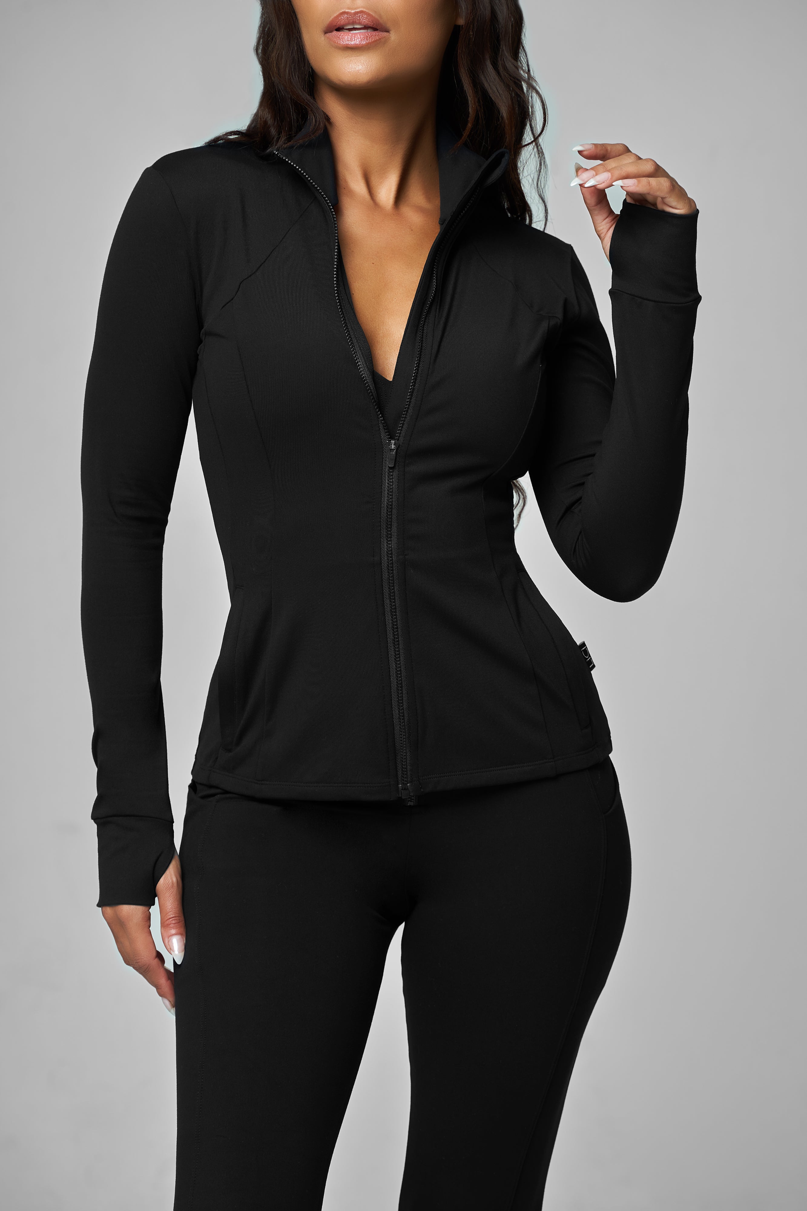 Black Fitted Zip Up Jacket