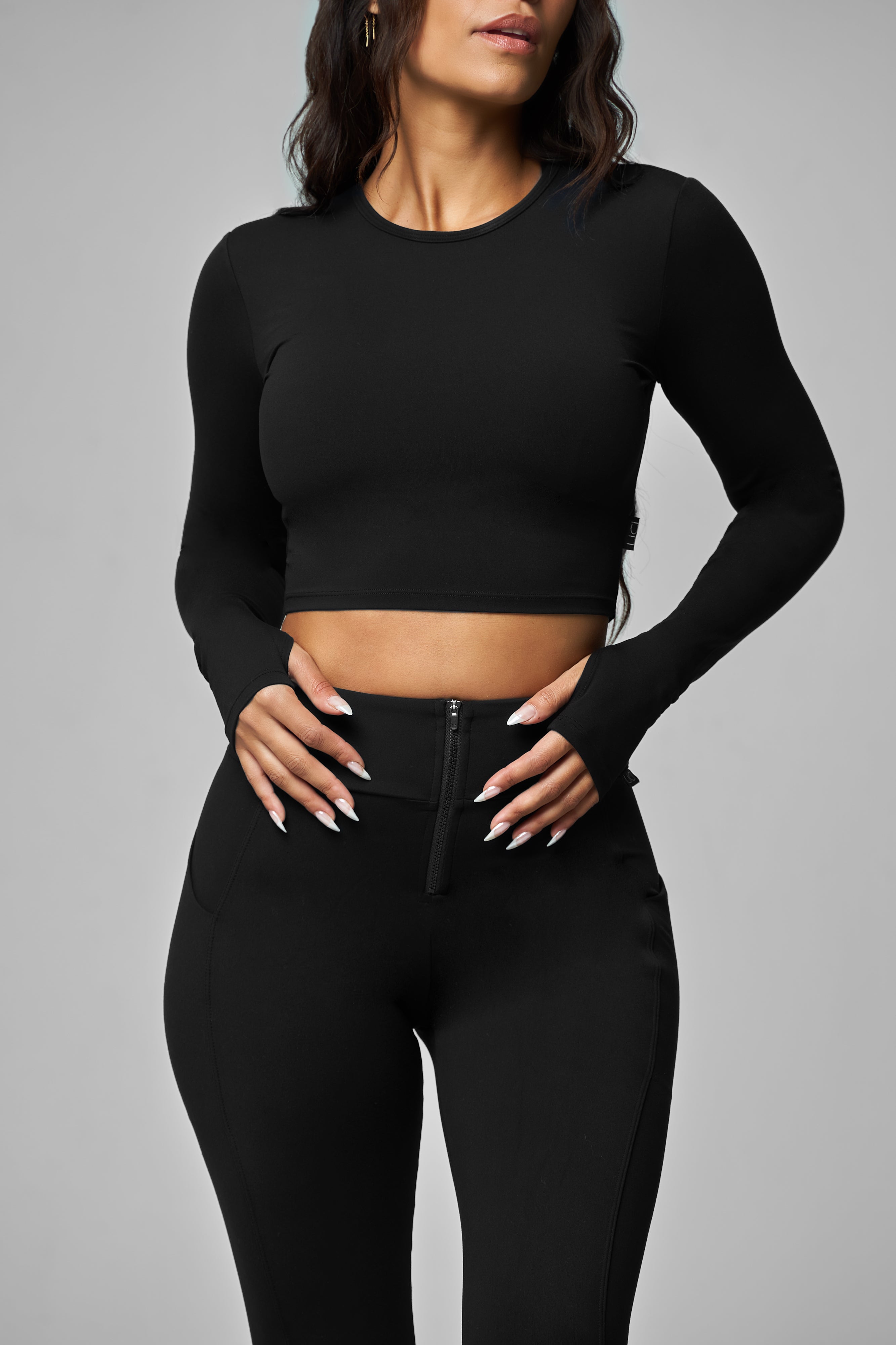 Black Long Sleeve Crop Top (With Thumbhole)