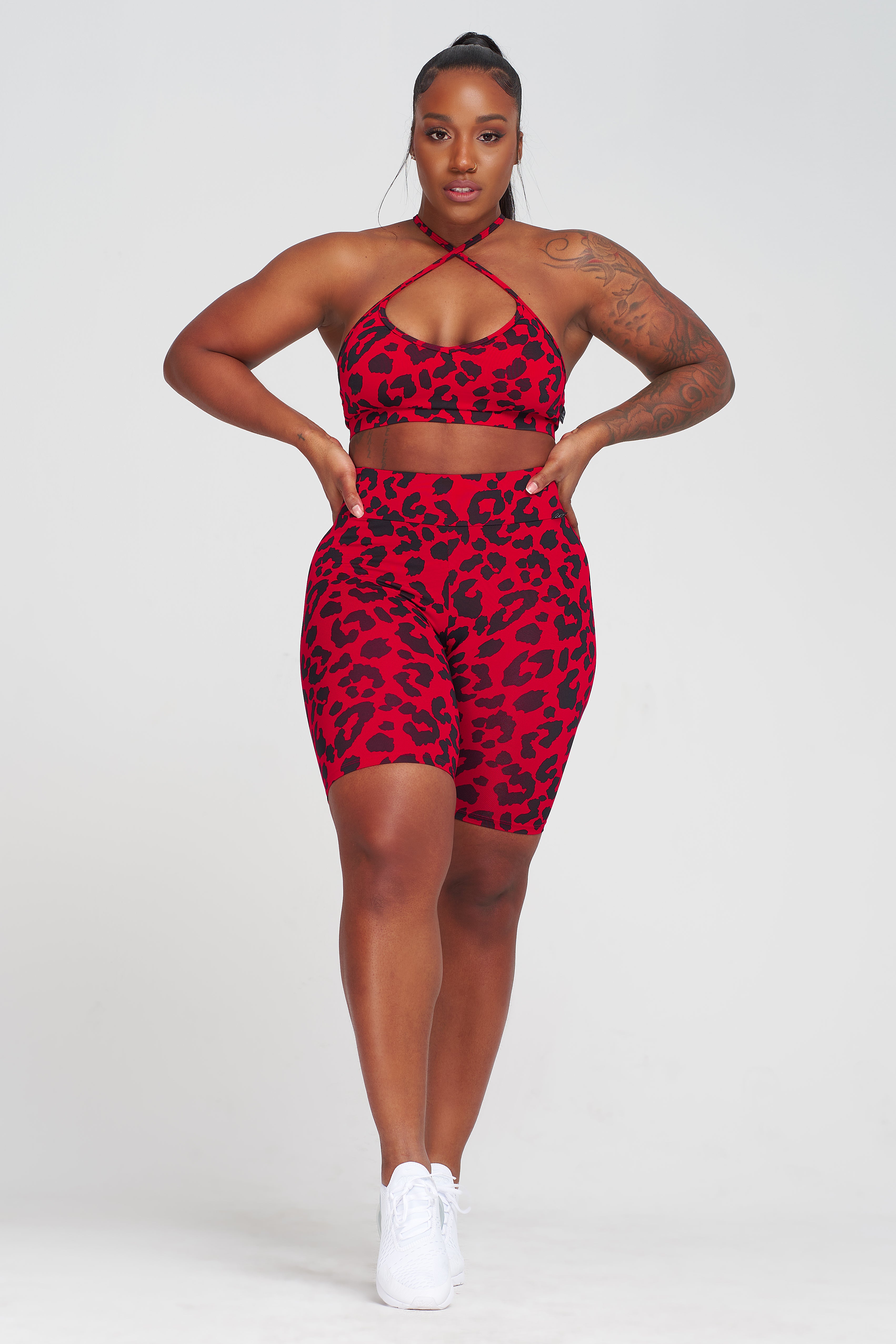 LiCi Fit Amore High Waist Scrunch Biker Shorts paired with Amore Convertible Bra