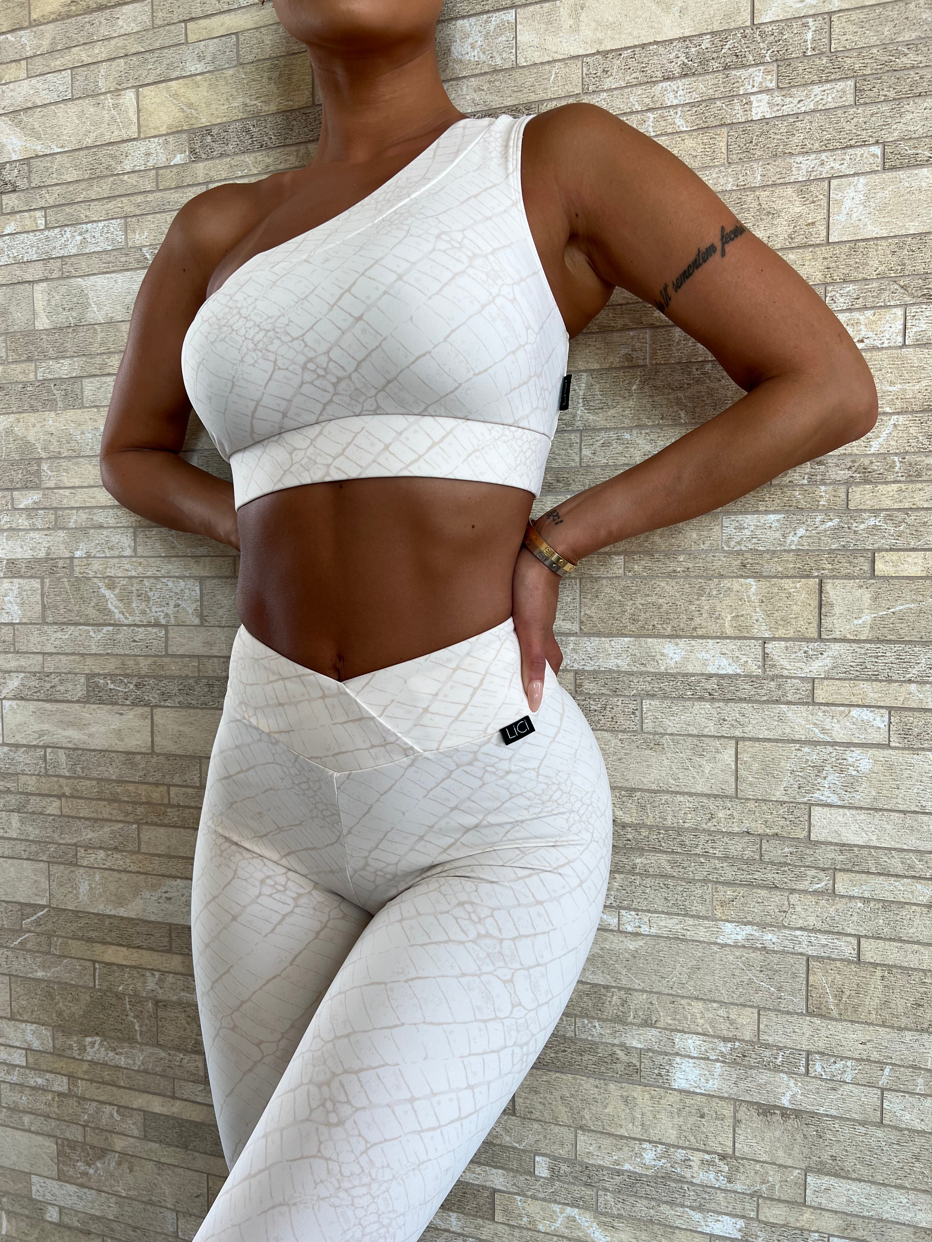 Cream Croc Classic One Shoulder Bra