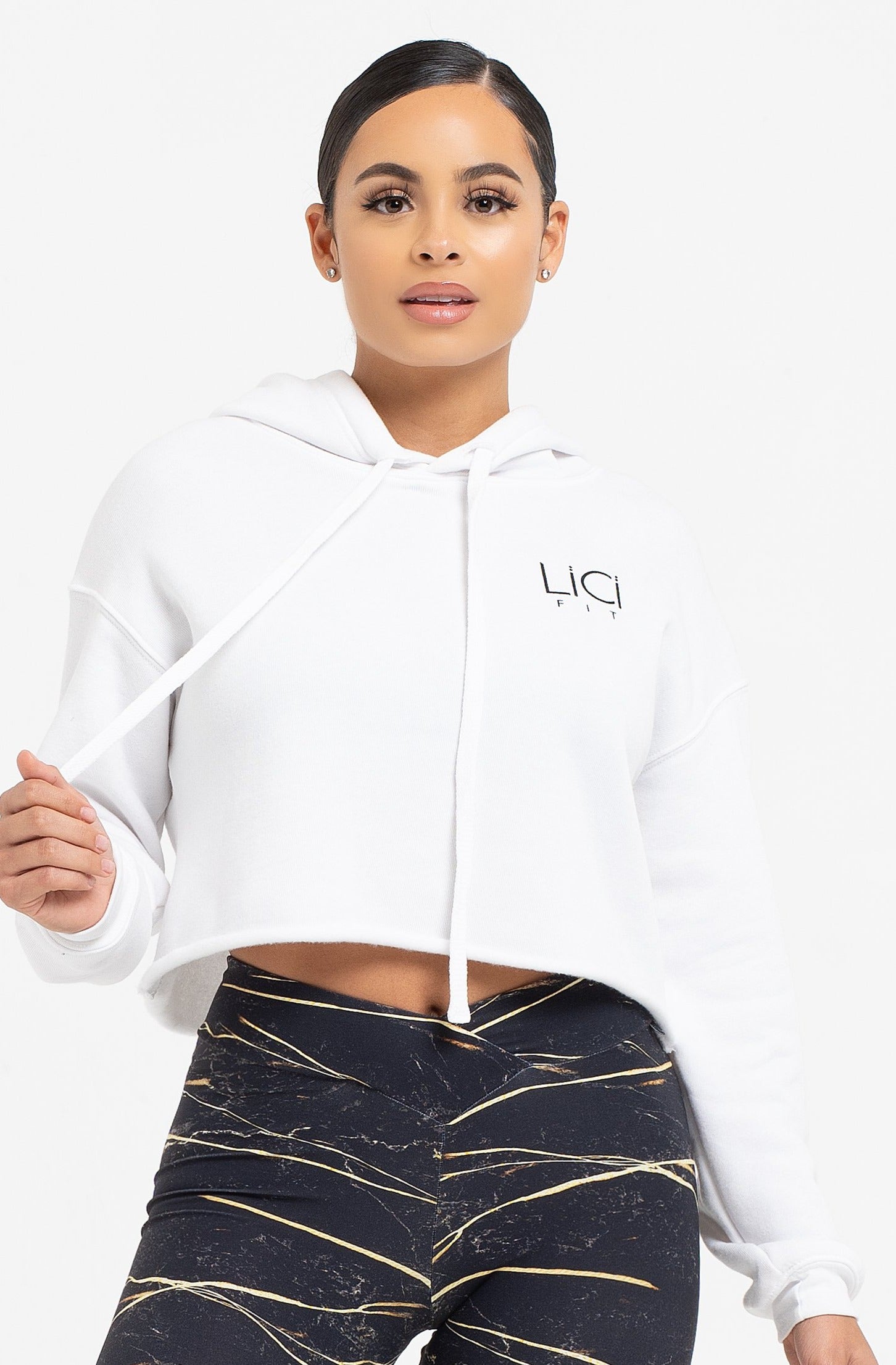 White LiCi Cropped Fleece Hoodie