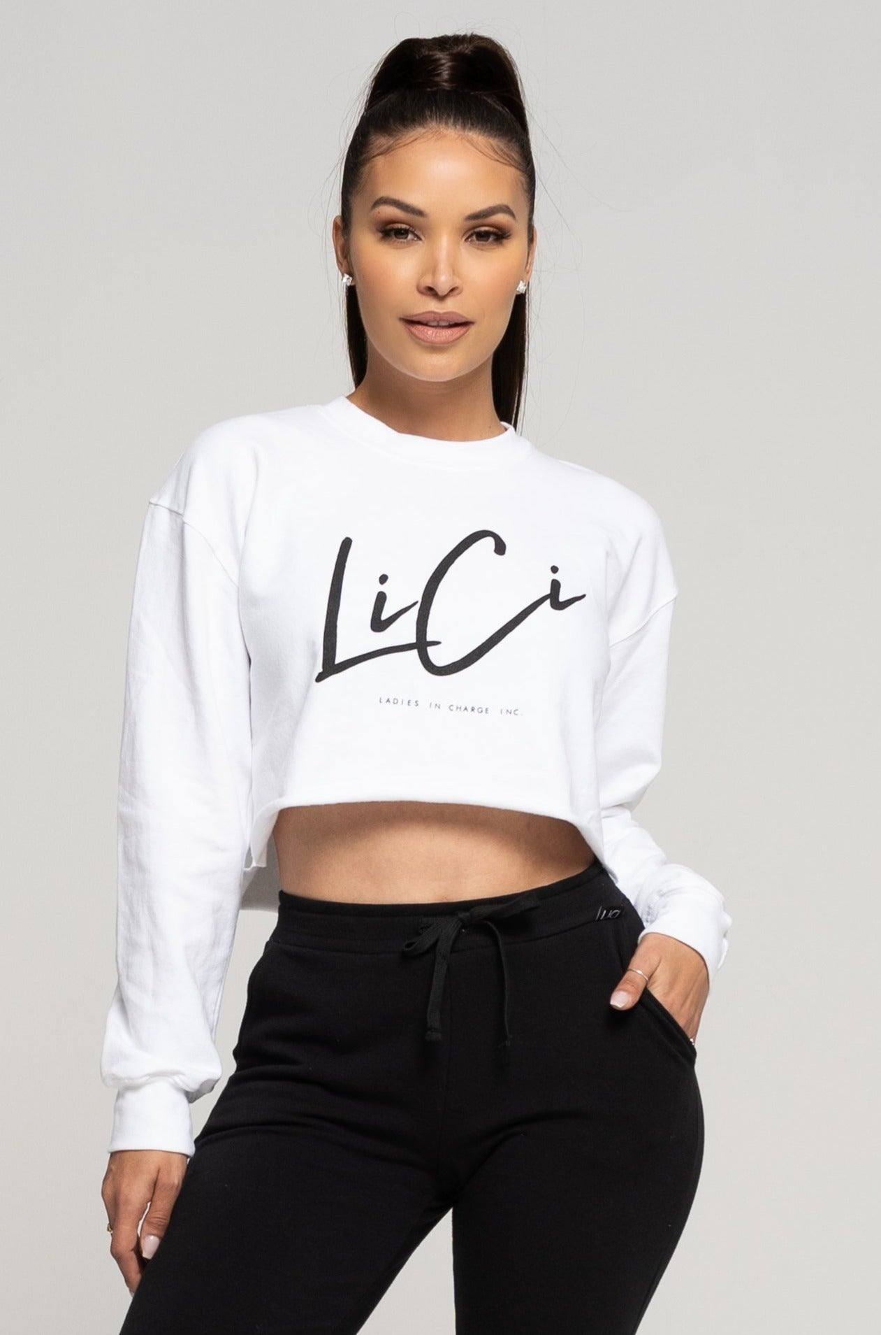 White Ladies in Charge Cropped Crewneck